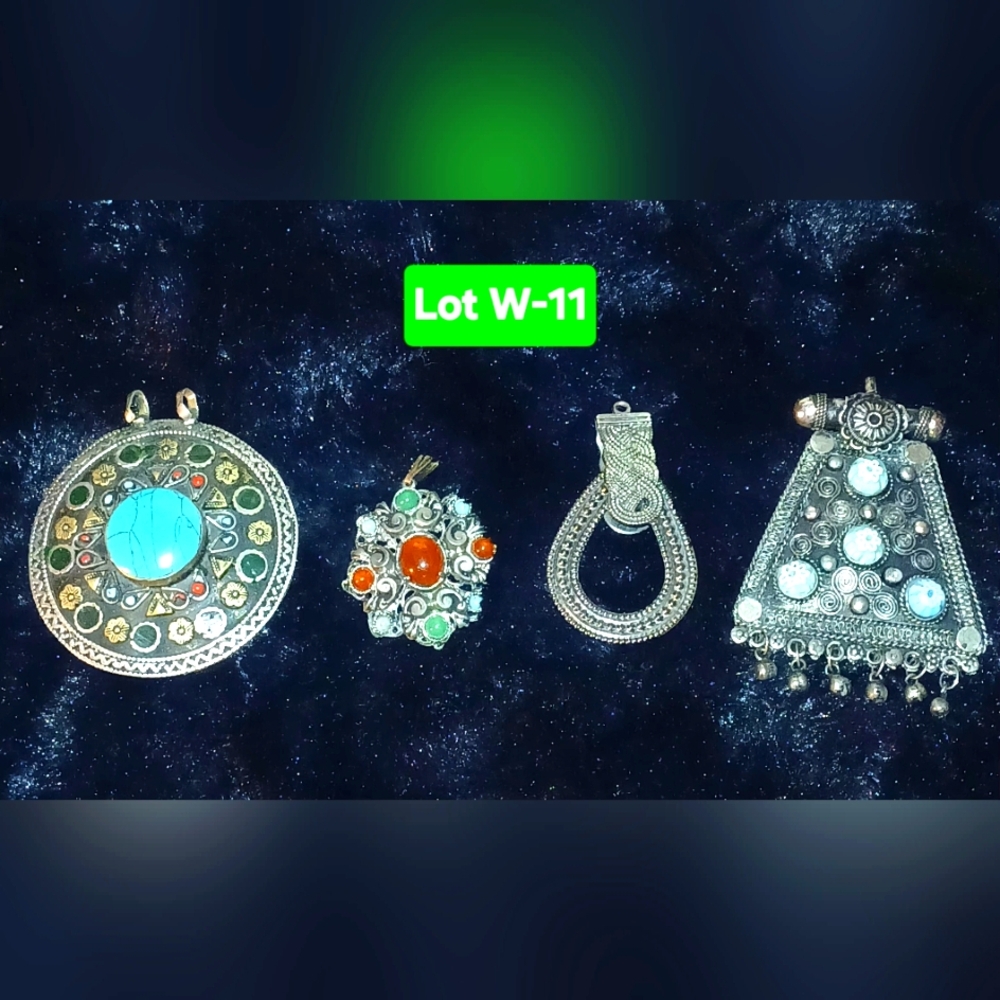 4 Silver and Turquoise Toned  Pendant Lot